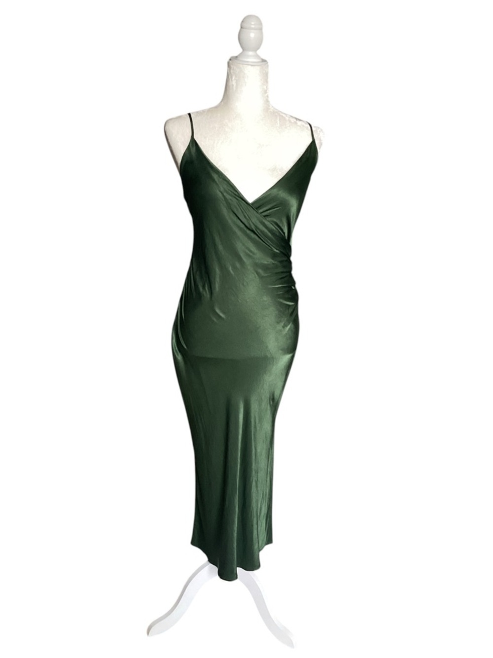 Zara Satin Effect Draped Ruched Midi Camisole Slip Dress - Medium - Picture 6 of 11